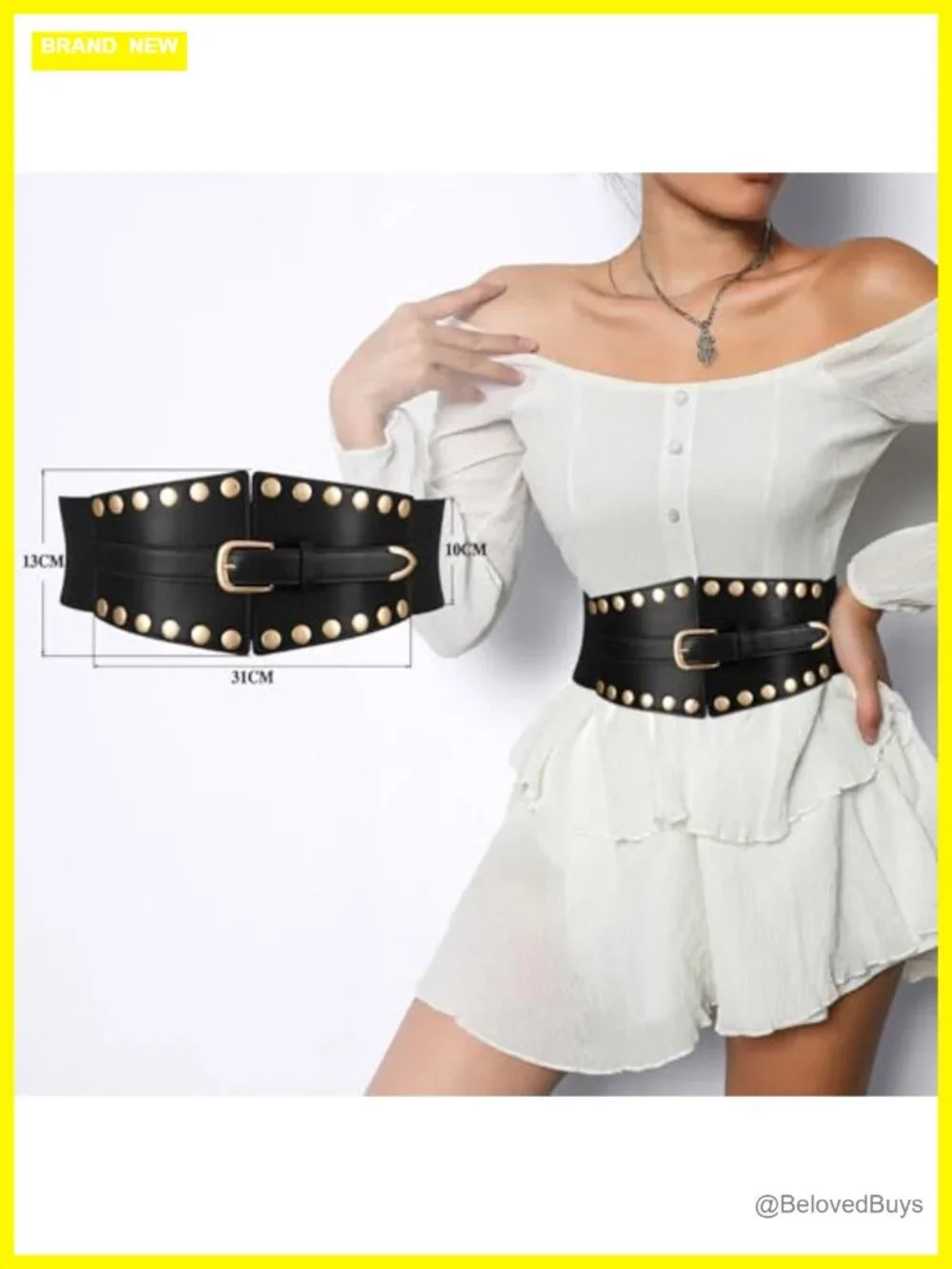 Wide Corset Elastic Waist Belt Faux Leather Punk Studded Dresses